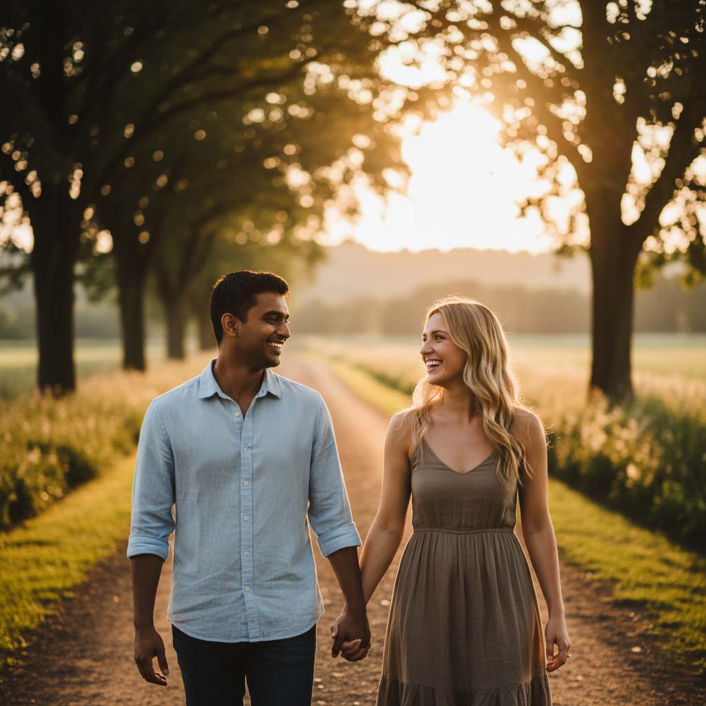 Happy couple going for a walk instead of turning to alcohol at the end of the day.
